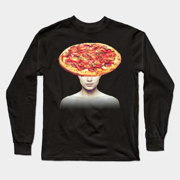 Pizza head portrait Long Sleeve T-Shirt by reesea